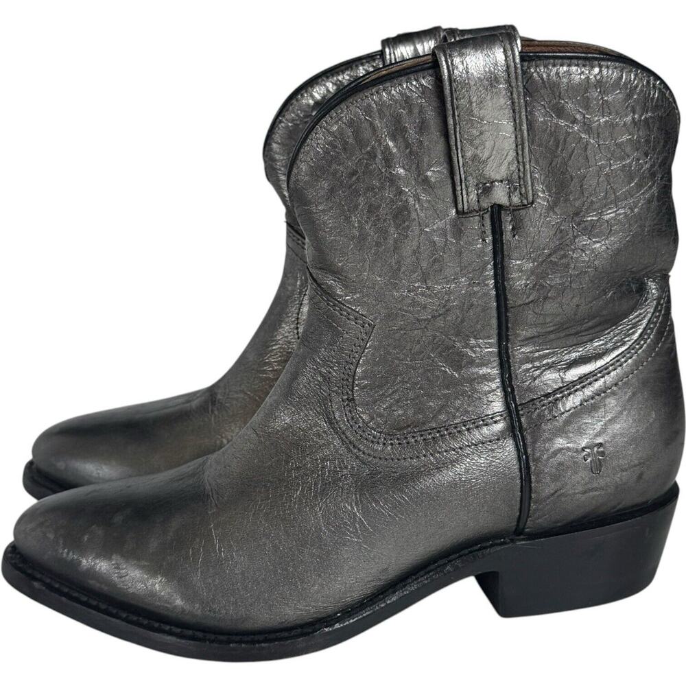 Frye Billy Short Western Leather Booties Boots Womens Size 8 Silver Pewter